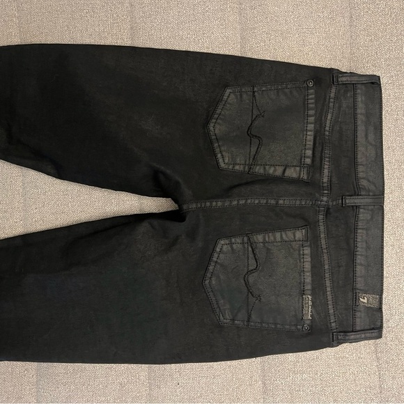 SEVEN FOR ALL MANKIND BLACK WAXED DENIM SKINNY JEANS - Picture 4 of 8